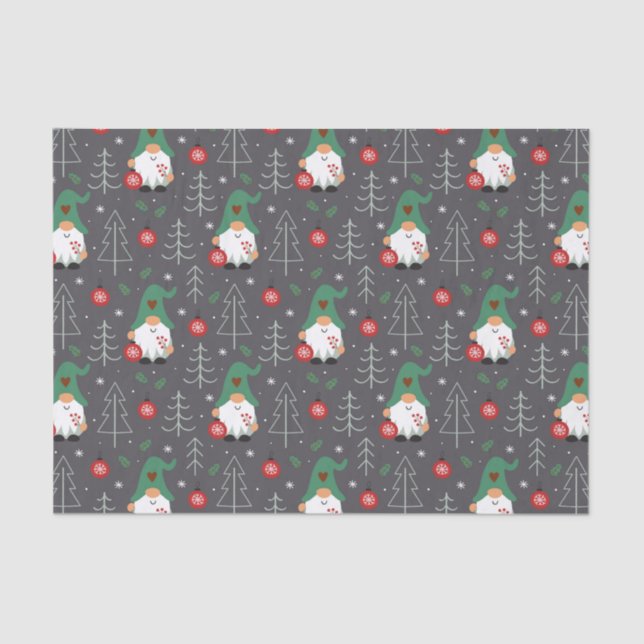 Green Gnome Christmas Tree Ornaments Pattern Tissue Paper (Front)