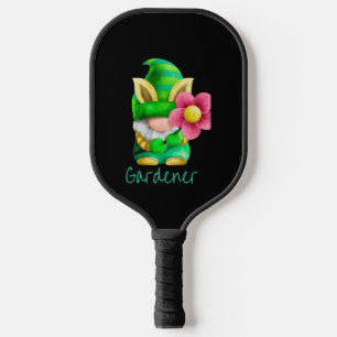 Green Gnome Gardener with Pink Flower Pickleball Paddle