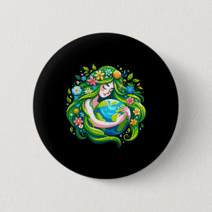 Green Goddess Earth Day Save Our Planet Women Girl 6 Cm Round Badge