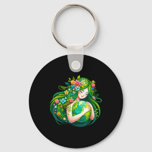 Green Goddess Earth Day Save Our Planet Women Girl Key Ring