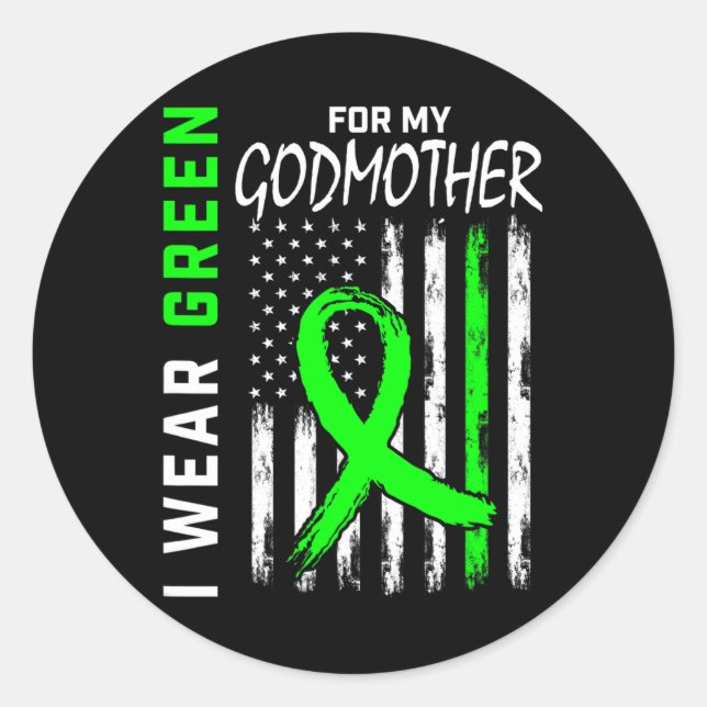 Green Godmother Kidney Disease Cerebral Palsy Awar Classic Round Sticker (Front)