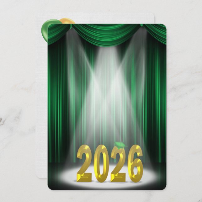 Green & Gold 2025 Graduation in Spotlight  Invitation (Front/Back)
