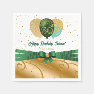 Green & Gold 50th Birthday Silk Balloon Napkin