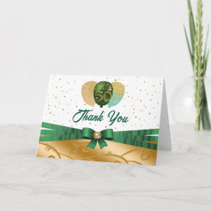 Green & Gold 50th Birthday Silk Balloon  Thank You Card