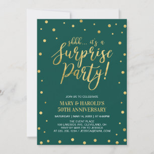 Green & Gold 50th Surprise Wedding Anniversary Invitation