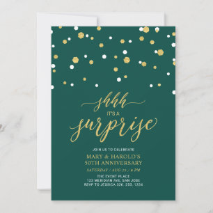 Green & Gold   50th Surprise Wedding Anniversary Invitation