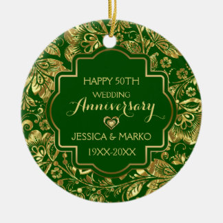 Green & Gold 50th Wedding Anniversary Ceramic Ornament
