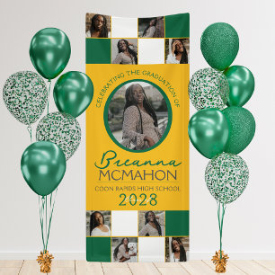 Green & Gold 9 Photo Collage Graduation Vinyl Banner