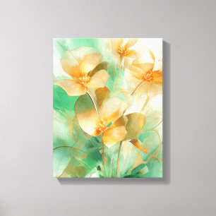Green & Gold Abstract Floral Canvas Wall Art 3
