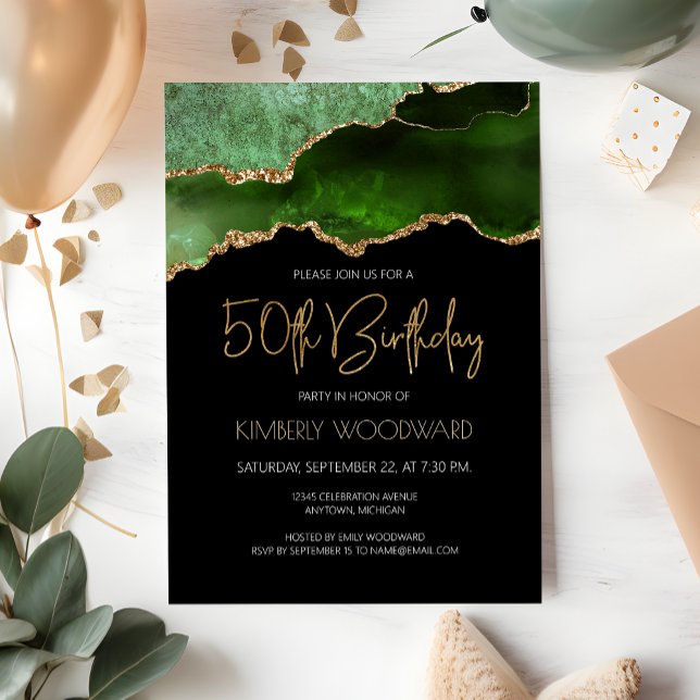 Green Gold Agate 50th Birthday Party Invitation (Creator Uploaded)