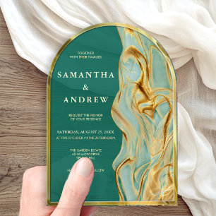 Green Gold Agate Arch Wedding Invitation