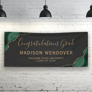 Green Gold Agate Dark Congratulations Graduation Banner