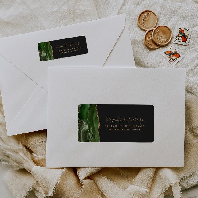 Green Gold Agate Dark Wedding Return Address Label (Creator Uploaded)
