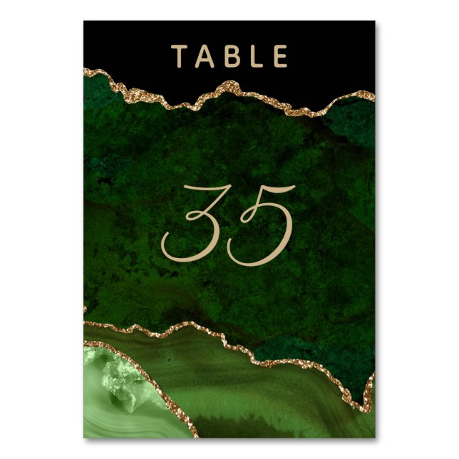 Green Gold Agate Geode Wedding Table Number (Front)