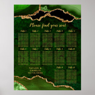 Green Gold Agate Wedding 12 Tables Seating Chart