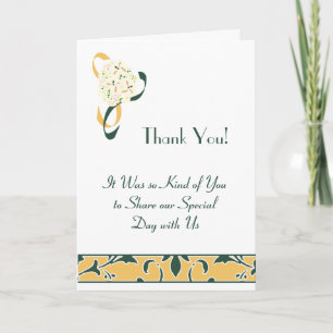 Green, Gold, and White, Damask Thank You Card