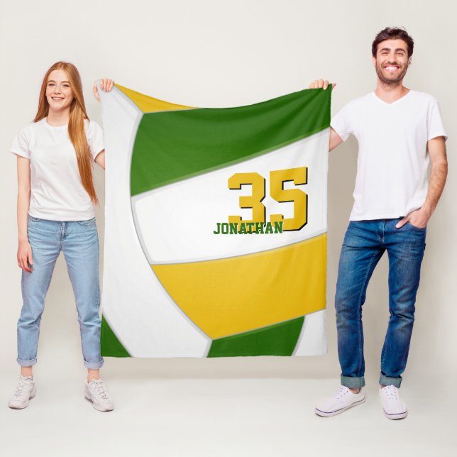green gold and white team colours volleyball fleece blanket (In Situ)