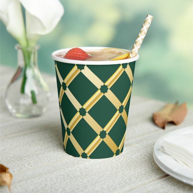 Green & Gold Arabic-inspired Paper Cup (Insitu)
