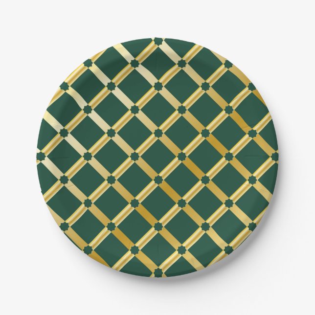 Green & Gold Arabic-inspired Paper Plates (Front)