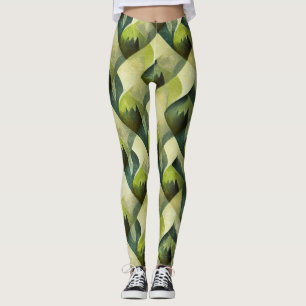 Green Gold Art Deco Geometric Pattern Leggings