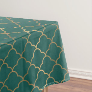 Green gold art deco pattern tablecloth