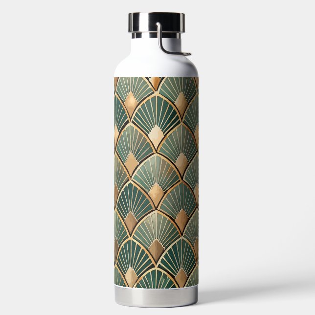 GREEN & GOLD ART DECO PATTERNS WATER BOTTLE (Left)