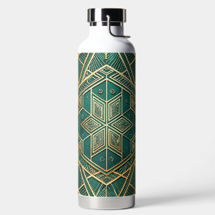 GREEN & GOLD ART DECO PATTERNS WATER BOTTLE