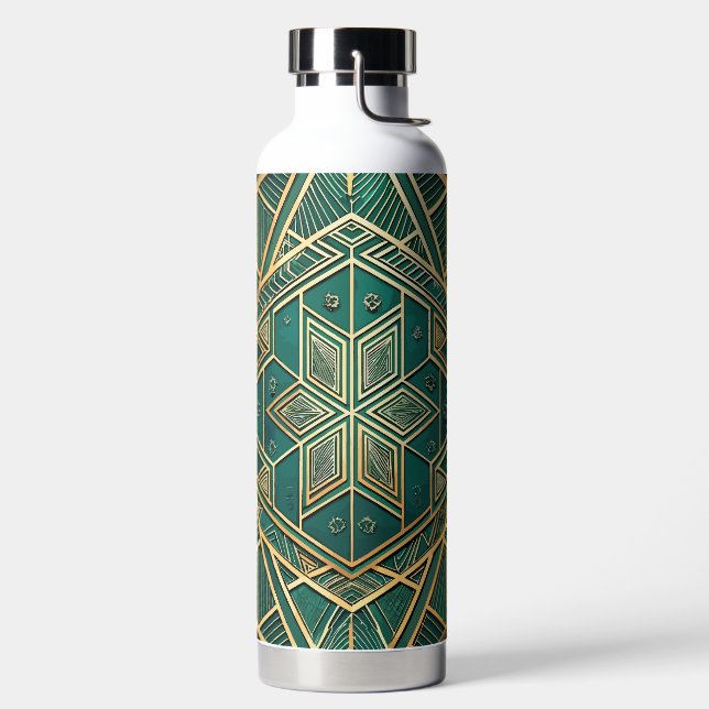 GREEN & GOLD ART DECO PATTERNS WATER BOTTLE (Left)