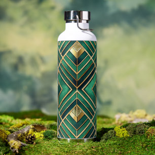 GREEN & GOLD ART DECO PATTERNS WATER BOTTLE