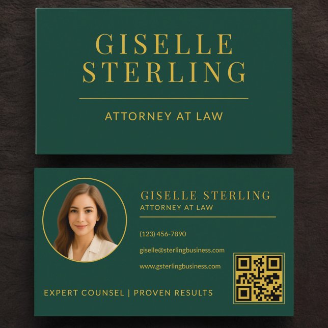 Green Gold Attorney at Law Photo QR Code Business Card (Creator Uploaded)