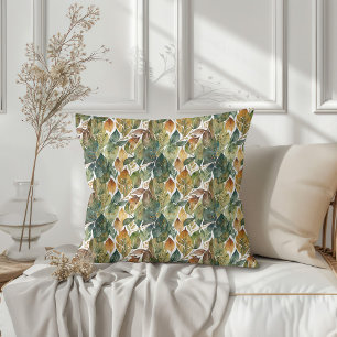 Green Gold Autumn Leaves Cushion