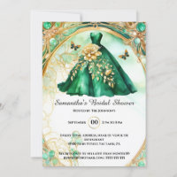 Green gold ballgown floral butterfly bride to be