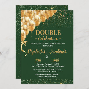 Green Gold Balloons glitter Dual Birthday Soiree  Invitation