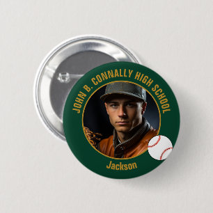 Green Gold Baseball Player Photo High School 6 Cm Round Badge