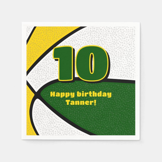 green gold basketball girls boys sports party napkin (Front)