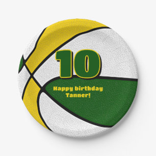 green gold basketball girls boys sports party paper plate