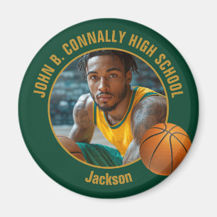 Green Gold Basketball Player Photo Magnet