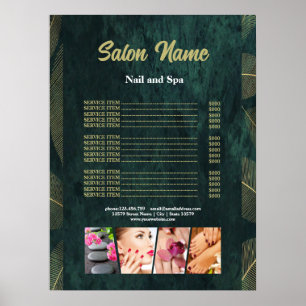 Green Gold Beauty Nail Salon Price List menu Poster