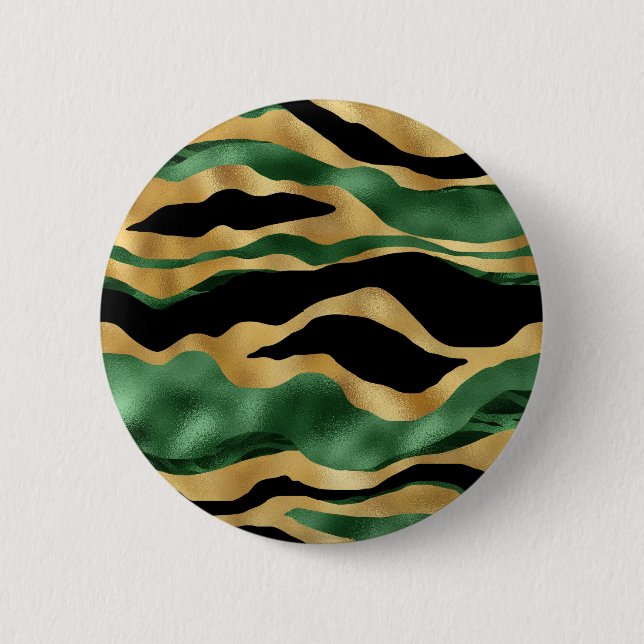Green Gold Black Glitter Waves 6 Cm Round Badge (Front)