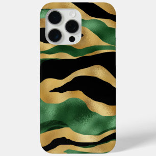 Green Gold Black Glitter Waves iPhone 15 Pro Max Case
