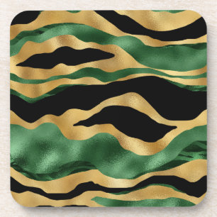 Green Gold Black Glitter Waves Coaster