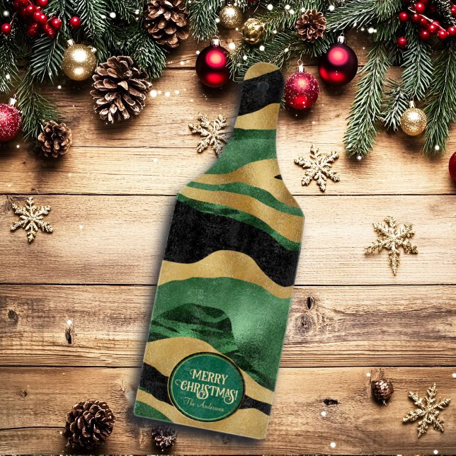 Green Gold Black Glitter Waves  Cutting Board (Creator Uploaded)