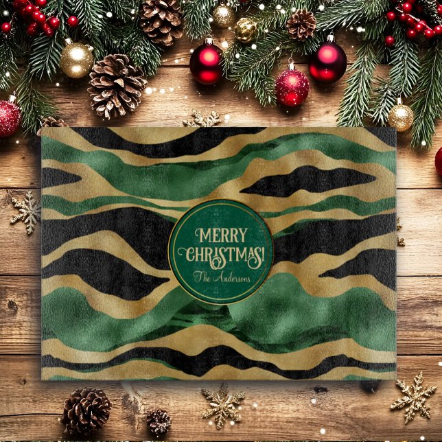 Green Gold Black Glitter Waves  Cutting Board (Creator Uploaded)