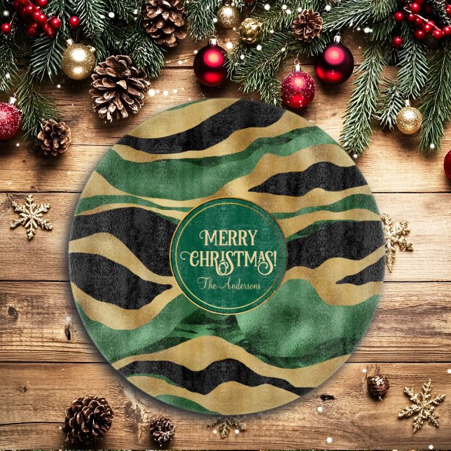 Green Gold Black Glitter Waves  Cutting Board (Creator Uploaded)
