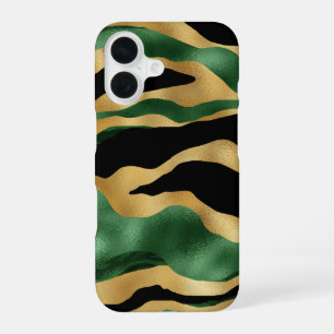 Green Gold Black Glitter Waves iPhone 16 Case
