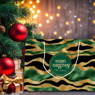 Green Gold Black Glitter Waves  Large Gift Bag