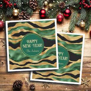 Green Gold Black Glitter Waves Napkin