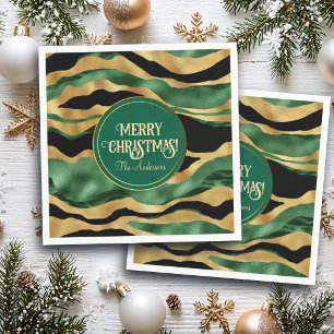 Green Gold Black Glitter Waves Napkin