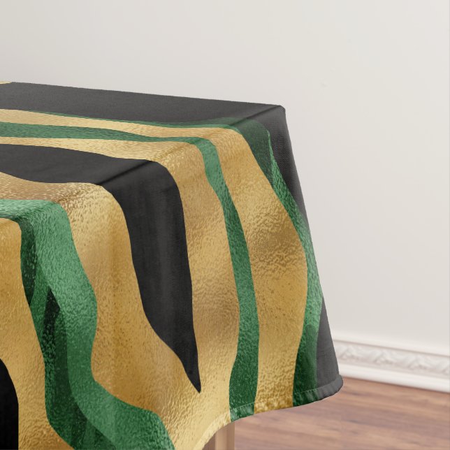 Green Gold Black Glitter Waves Tablecloth (In Situ)