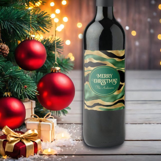 Green Gold Black Glitter Waves Wine Label (Creator Uploaded)